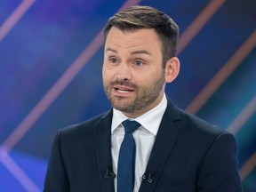 Parti Quebecois Leader Paul St-Pierre Plamondon speaks during a leaders debate in Montreal, Thursday, September 22, 2022. Quebecers will go to the polls on October 3rd.