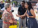 Dominique Anglade on the campaign trail in Montreal. The Liberal leader 