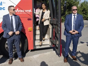 Quebec Liberal leader Dominique Anglade arrives for a news conference while campaigning Thursday, September 8, 2022 in Laval. Quebec votes in the provincial election Oct. 3, 2022.