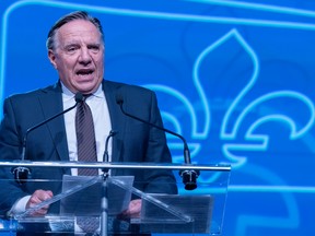 Coalition Avenir Québec Leader François Legault addresses a luncheon at the Quebec Union of Municipalities convention in Montreal on Sept. 16, 2022.