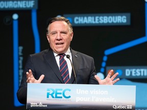 Quebec Premier François Legault announces a tunnel to connect Lévis to Quebec City on May 17, 2021, in Quebec City. The original plan has already been radically changed once since then, and probably will be again.