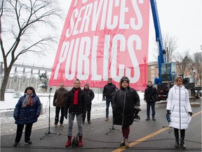 Leaders of eight major unions, including the FIQ, demonstrate near the National Assembly in Quebec City in November 2020.