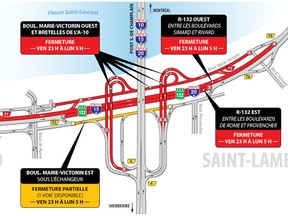 Route 132 will be closed underneath the Champlain Bridge this weekend.