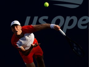 Denis Shapovalov serves against Andrey Rublev (not pictured) on Day 6 of the 2022 U.S. Open tennis tournament at USTA Billie Jean King Tennis Center in New York on Sept. 3, 2022.