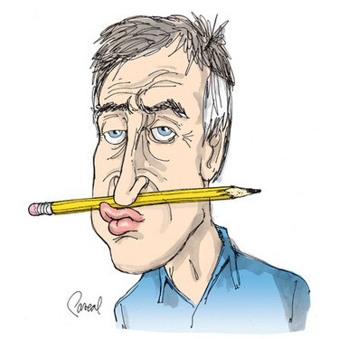 A Pascal self-portrait, clutching a pencil between his nose and upper lip.