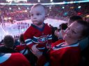 Thirteen-month old Edouard Francoeur attends his first Montreal Canadiens game at the Bell Centre with mother Bianca Jette and father Martin Francoeur as the Habs faced the Toronto Maple Leafs on Oct. 12, 2022.