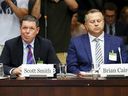 Witnesses Scott Smith, President and COO of Hockey Canada, left, and Hockey Canada Chief Financial Officer Brian Cairo appear before the Standing Committee on Canadian Heritage in Ottawa on Wednesday, July 27, 2022, investigating how Hockey Canada handled the sexual abuse allegations.  assault and a subsequent lawsuit. 