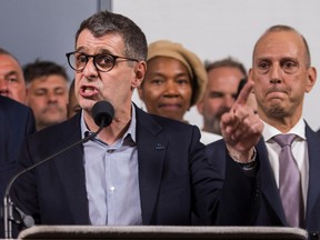 Quebec Conservative Party Leader Éric Duhaime speaks at a rally in Pointe-Claire Oct. 1, 2022.