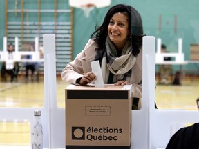 Quebec Liberal Party Leader Dominique Anglade, seen casting her ballot on Oct. 3, will be up for a confidence vote in 2023.