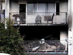 Damage to an apartment is seen after a fire took one life in Montreal Oct. 4, 2022.