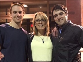 Montreal Alouettes safety Marc-Antoine Dequoy, left, with his mother, Carolann Grilli, and older brother Older brother Laurent in 2019.