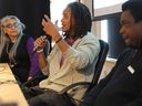 Speakers at conference Window of Quebec on Wednesday October 12, 2022: filmmaker Khalid, centre, Bernard Pierre Messing, right, and Dr. Ilmana Fasih.