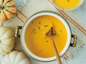 The authors of More Mandy’s: More Recipes We Love recommend making their pumpkin spice soup with a final splash of heavy cream and some toasted pecans.