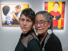 Lara Kramer, left,  and her mother, Ida Baptiste, have teamed up for a multidisciplinary exhibition, called Ji zoongde’eyaang (To Have a Strong Heart), at the MAI art centre. They're seen on Thursday, Oct. 20, 2022.