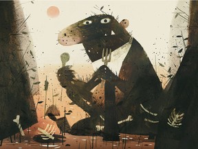 A detail from the cover of The Three Billy Goats Gruff, retold by Mac Barnett and illustrated by Jon Klassen.