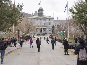 McGill University's campus is seen Tuesday, November 14, 2017, in Montreal. A Quebec Superior Court judge has ordered a temporary halt to excavation work on a major McGill University project after an Indigenous group raised concerns about possible unmarked graves.