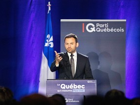 Parti Québécois Leader Paul St-Pierre Plamondon speaks to supporters in Boucherville on Oct. 3. "St-Pierre Plamondon has the intelligence and educational background to elevate debate in the National Assembly," but he isn't off to a good start, Robert Libman writes.