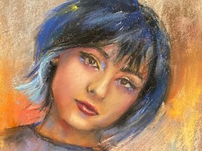 A portrait of Nika Shakarami, a 16-year-old killed by Iranian security forces, painted by Iranian-born Montreal artist Nasim Alavi.