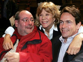 Director André Brassard, left, with fellow director, Denise Filiatrault and Quebecor CEO Pierre-Karl Péladeau in 2005.