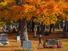 Lynn Rubin takes in the fall colours at Mount Royal Cemetery in Montreal Oct. 18, 2022.