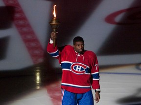 P.K. Subban takes part in a pre-game ceremony before the team's home opener against the New York Rangers at the Bell Centre on Oct. 15, 2015, in Montreal.