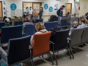 Families wait in the Montreal Children's Hospital emergency room Oct. 28, 2022.