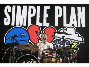 Simple Plan drummer Chuck Comeau during a concert at the Bell Centre on Friday, Nov. 4, 2022.