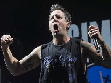 Simple Plan lead singer Pierre Bouvier during a concert at the Bell Centre on Friday, Nov. 4, 2022.