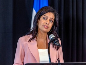 Québec Liberal Party Leader Dominique Anglade announces her resignation as party leader and as MNA in Montreal Monday November 7, 2022.