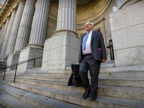 Human rights lawyer Julius Grey waits for the Quebec Court of Appeal to open in Montreal Monday November 7, 2022. The Court was hearing appeals of Quebec's Bill 21, the law that restricts religious symbols for certain public servants in the province.