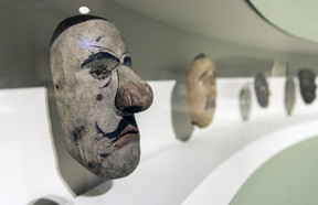 A mask described as having Russian or Inuit characteristics is one of many on display at Tusarnitut!, Music Born from the Cold, at the Montreal Museum of Fine Arts.