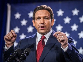 A winner in more ways than one: Florida Gov. Ron DeSantis speaks during an election night watch party at the Convention Center in Tampa, Florida on Nov. 8, 2022.