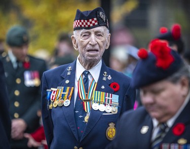 Korean War veteran Bruce Udle takes part in Remembrance Day ceremony in Montreal on Friday, Nov. 11, 2022.