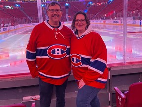 Calvin Alexander and his wife, Christine, travelled from their home in Fort McMurray, Alta., to attend Saturday's Canadiens game at the Bell Centre as part of the annual Hockey Inside/Out Summit.