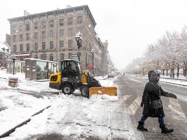 Snow clearing was in full swing in Old Montreal on Nov. 16, 2022