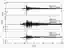 A waveform plot of the earthquake felt in Montreal on Monday, taken at 9:23 p.m. from a seismic station on the Collège Jean-de-Brébeuf campus.