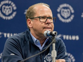 Montreal Alouettes general manager and interim head coach Danny Maciocia answers questions at a news conference in Montreal on Nov. 22, 2022.