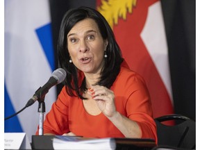 Montreal Mayor Valérie Plante answers a reporter's question after delivering the city's 2023 budget on Tuesday.