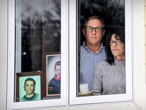 A photo taken in 2018 shows Riley Fairholm's parents, Larry Fairholm and Tracy Wing, at her home in Lac-Brome.