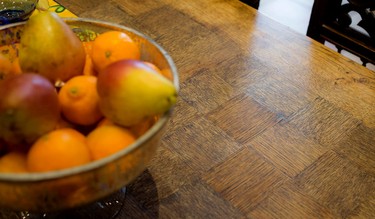 A detail of the antique table in the kitchen of the completely renovated Braemar home in Westmount on Dec. 13, 2014.