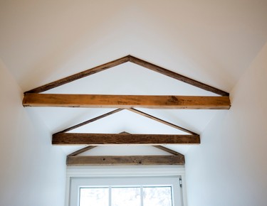Original wood roof beams have been restored and exposed in the completely renovated Braemar home in Westmount on Dec. 13, 2014.