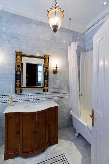 The bathroom attached to the guest room in the completely renovated Braemar home in Westmount on Dec. 13, 2014.