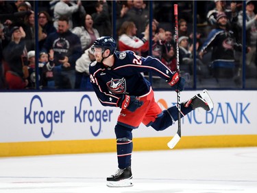 Mathieu Olivier #24 of the Columbus Blue Jackets celebrates his goal during the third period against the Montreal Canadiens at Nationwide Arena on Nov. 17, 2022 in Columbus, Ohio.