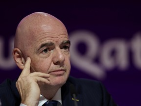 FIFA president Gianni Infantino speaks ahead of opening match of the FIFA World Cup Qatar 2022 at a press conference on Nov. 19, 2022 in Doha, Qatar.