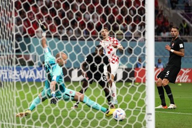Andrej Kramaric of Croatia scores a goal that was ruled offside during the FIFA World Cup Qatar 2022 Group F match between Croatia and Canada at Khalifa International Stadium on Nov. 27, 2022 in Doha, Qatar.