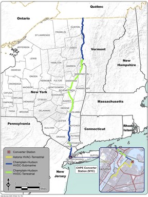 Champlain Hudson Power Express map