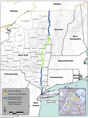 Map of Champlain Hudson Power Express