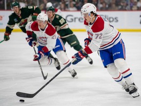 Montreal Canadiens defenceman Arber Xhekaj skates in the first period against the Minnesota Wild at Xcel Energy Center on Nov. 1, 2022, in Saint Paul, Minn.