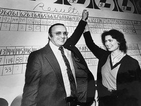Herbert Marx and wife Eva celebrate his victory in a Nov. 26, 1979 byelection in the Montreal-area provincial riding of D'Arcy-McGee.