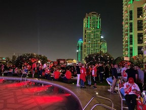 Canada Soccer House on the fifth floor of the Hilton Pearl Doha is shown in Doha, Qatar on Tuesday, Nov. 22, 2022. Located on the fifth floor of the Hilton Pearl Doha, Canada Soccer House offers friends, family and fans a chance to relax, eat, drink and watch World Cup games on a big screen on an outdoor patio complete with pool.